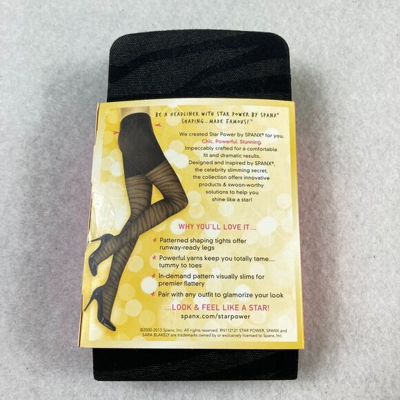Star Power By Spanx Women Size B Shaping Tights Black Patterned Tiger Stripe NWT - Picture 5 of 7